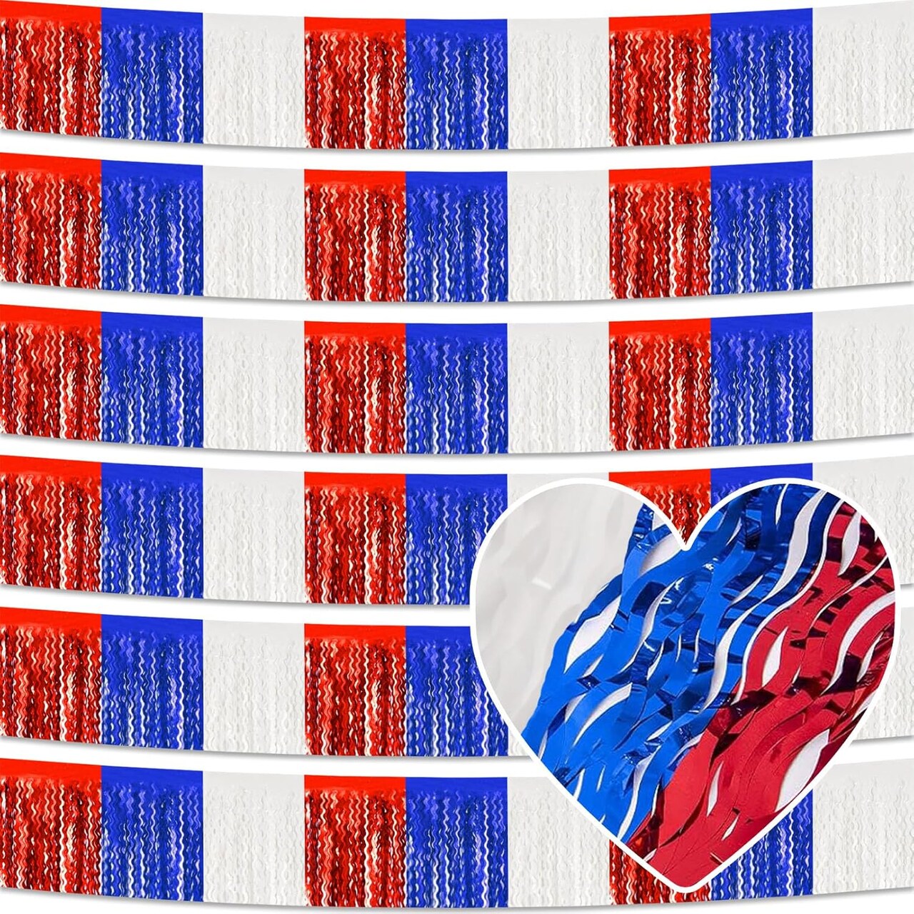 6-Pack Red, White & Blue Foil Fringe Garland 10ft Metallic Streamers Decorations